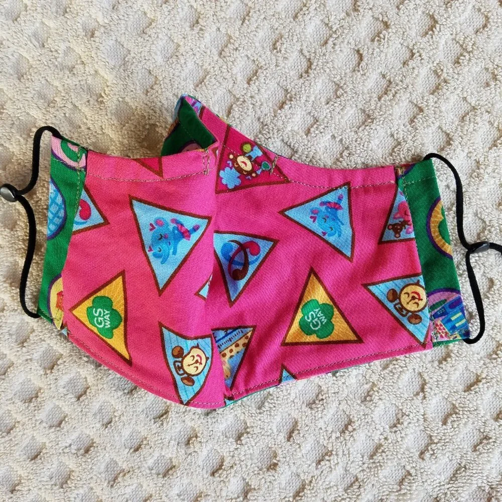 Face Mask Green Girls Scouts Way Print Cotton -Adult/Teen- Nose Wire, Pocket